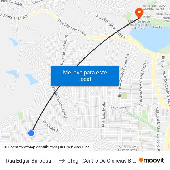 Rua Edgar Barbosa Costa, 241-291 to Ufcg - Centro De Ciências Biológicas E Da Saúde map