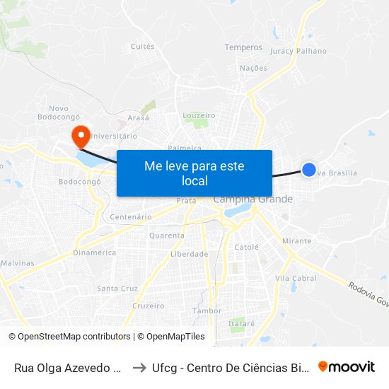 Rua Olga Azevedo De Oliveira, 619 to Ufcg - Centro De Ciências Biológicas E Da Saúde map