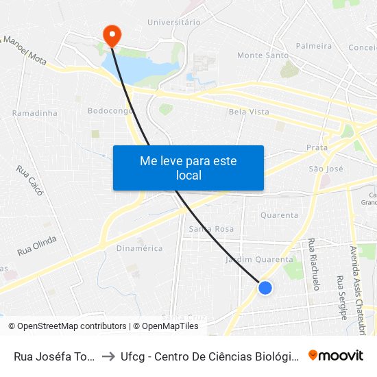 Rua Joséfa Tomás, 68 to Ufcg - Centro De Ciências Biológicas E Da Saúde map