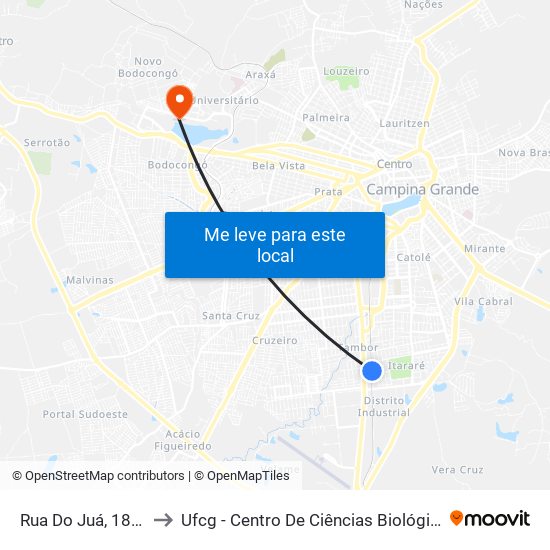 Rua Do Juá, 1802-1880 to Ufcg - Centro De Ciências Biológicas E Da Saúde map