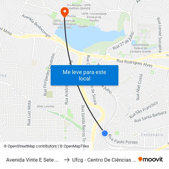 Avenida Vinte E Sete De Julho, 2015-2149 to Ufcg - Centro De Ciências Biológicas E Da Saúde map