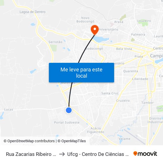 Rua Zacarias Ribeiro Vasconcelos, 30a to Ufcg - Centro De Ciências Biológicas E Da Saúde map