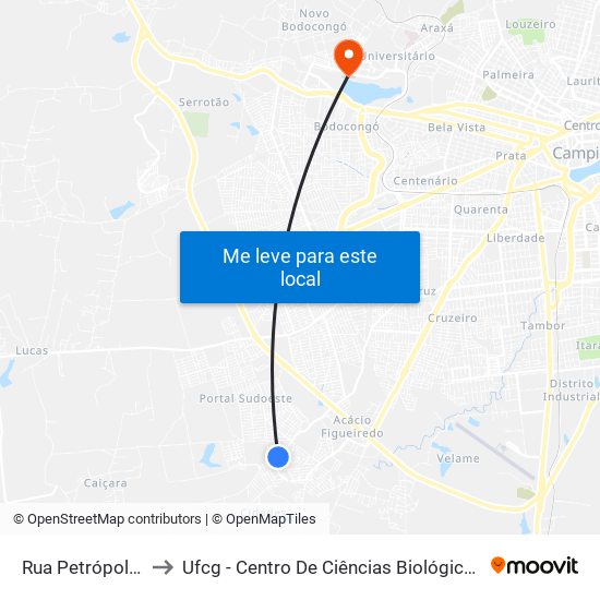 Rua Petrópolis, 408 to Ufcg - Centro De Ciências Biológicas E Da Saúde map