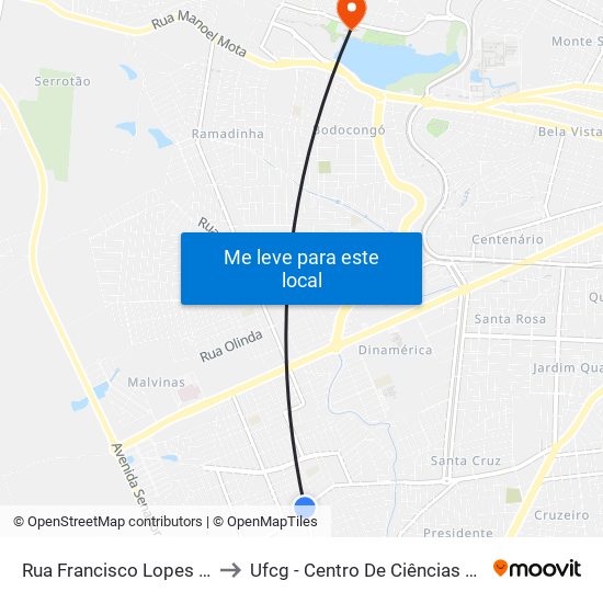 Rua Francisco Lopes De Almeida, 1050 to Ufcg - Centro De Ciências Biológicas E Da Saúde map