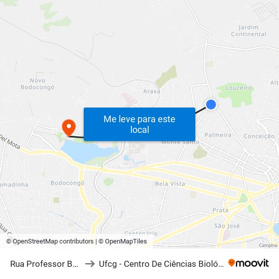 Rua Professor Balbino, 595 to Ufcg - Centro De Ciências Biológicas E Da Saúde map