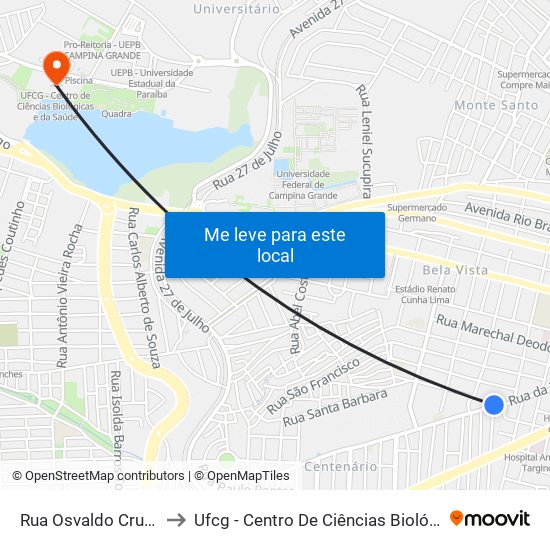 Rua Osvaldo Cruz, 374-390 to Ufcg - Centro De Ciências Biológicas E Da Saúde map