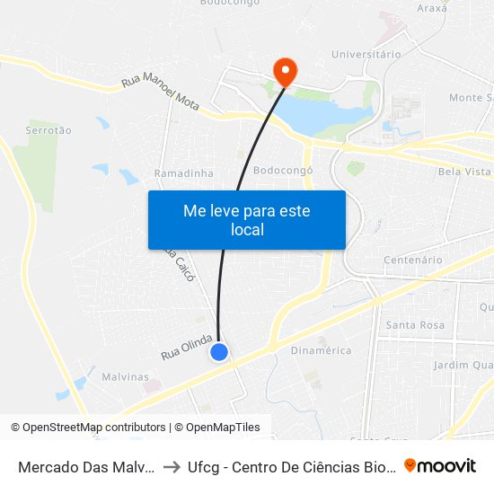 Mercado Das Malvinas (Lateral) to Ufcg - Centro De Ciências Biológicas E Da Saúde map