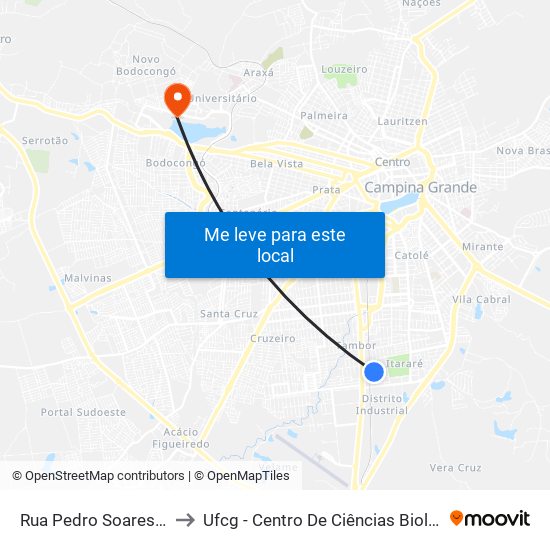 Rua Pedro Soares Da Silva, 88 to Ufcg - Centro De Ciências Biológicas E Da Saúde map