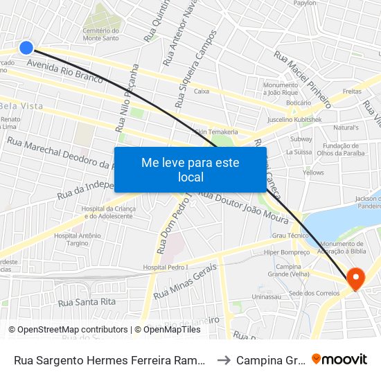 Rua Sargento Hermes Ferreira Ramos, 102-122 to Campina Grande map