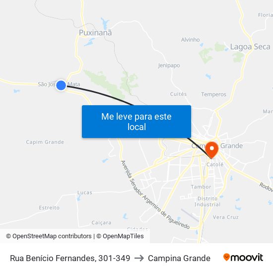 Rua Benício Fernandes, 301-349 to Campina Grande map