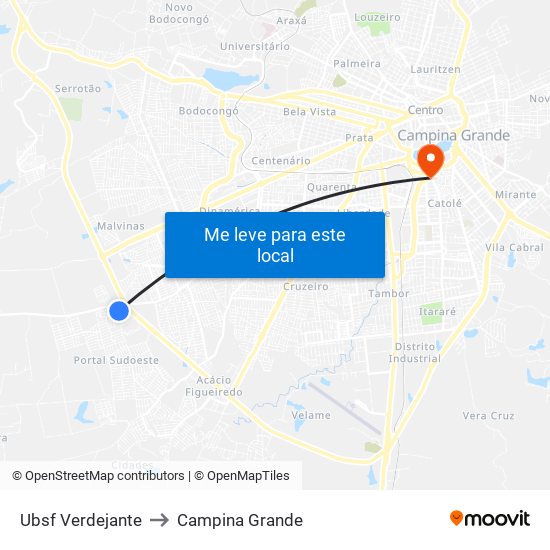 Ubsf Verdejante to Campina Grande map