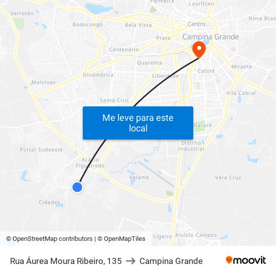 Rua Áurea Moura Ribeiro, 135 to Campina Grande map