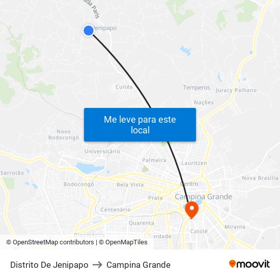 Distrito De Jenipapo to Campina Grande map