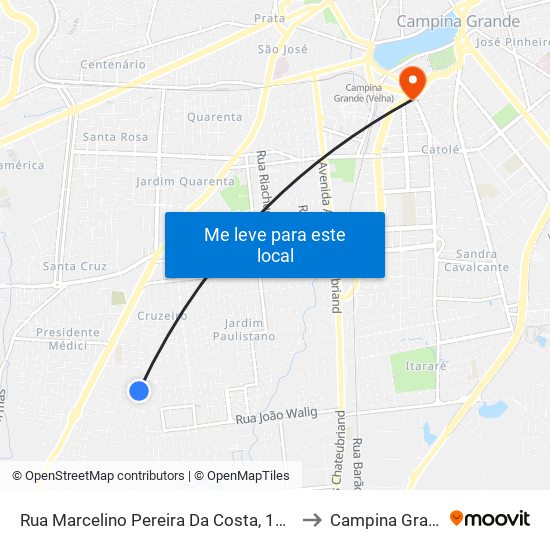 Rua Marcelino Pereira Da Costa, 185-283 to Campina Grande map