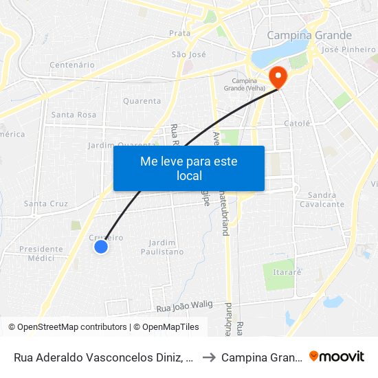 Rua Aderaldo Vasconcelos Diniz, 307 to Campina Grande map