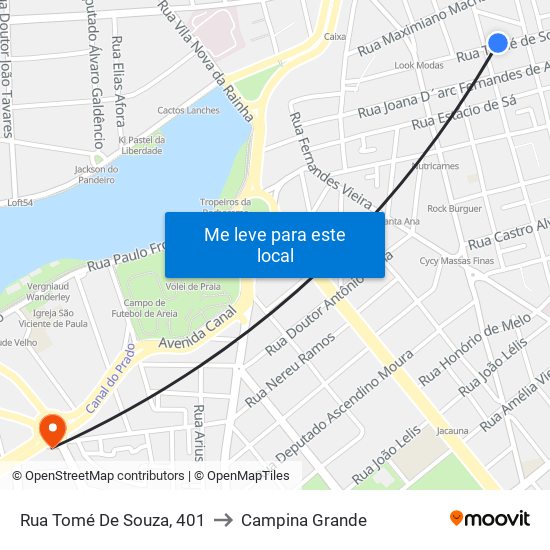 Rua Tomé De Souza, 401 to Campina Grande map