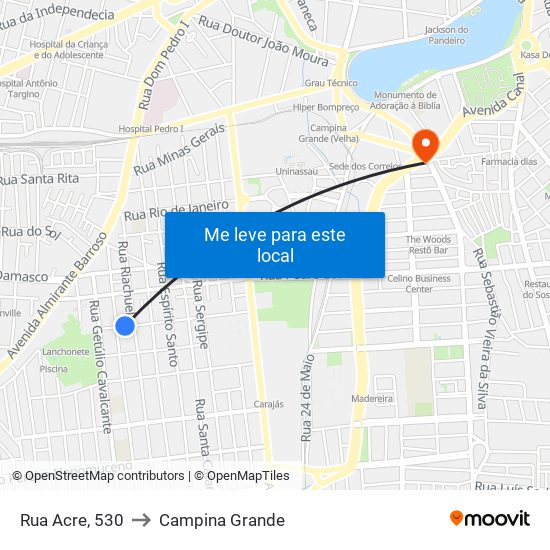 Rua Acre, 530 to Campina Grande map