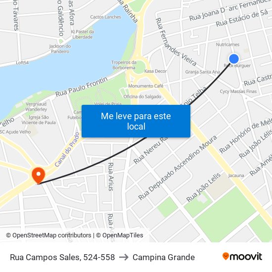 Rua Campos Sales, 524-558 to Campina Grande map