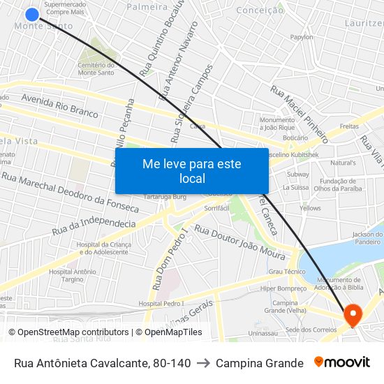 Rua Antônieta Cavalcante, 80-140 to Campina Grande map