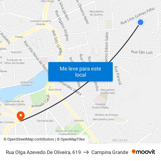 Rua Olga Azevedo De Oliveira, 619 to Campina Grande map