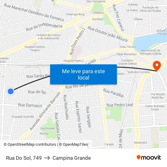 Rua Do Sol, 749 to Campina Grande map