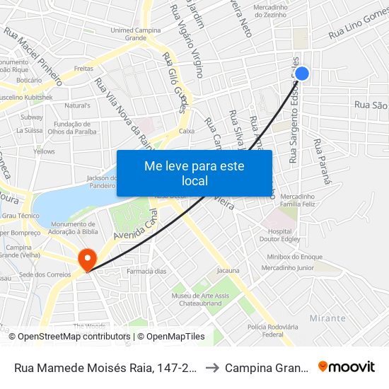 Rua Mamede Moisés Raia, 147-207 to Campina Grande map