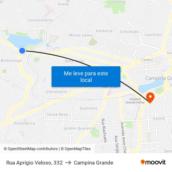 Rua Aprígio Veloso, 332 to Campina Grande map