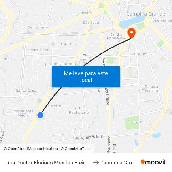 Rua Doutor Floriano Mendes Freire, 75 to Campina Grande map