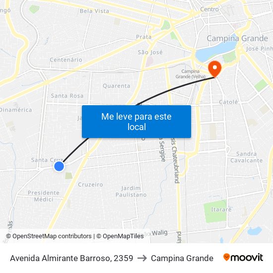 Avenida Almirante Barroso, 2359 to Campina Grande map