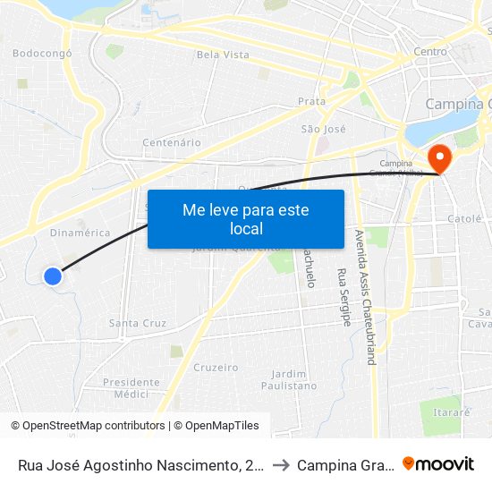 Rua José Agostinho Nascimento, 213-271 to Campina Grande map