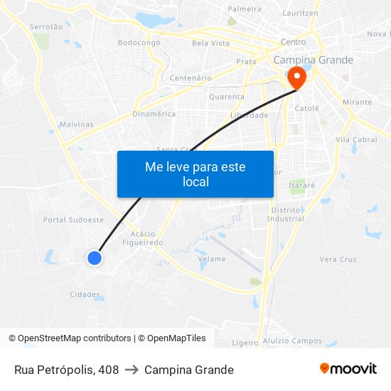 Rua Petrópolis, 408 to Campina Grande map