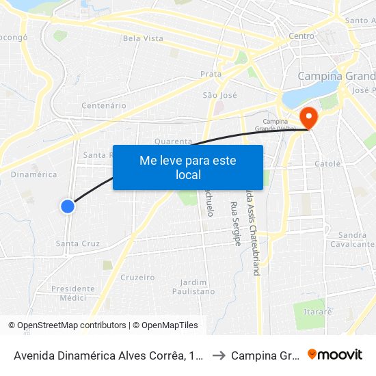 Avenida Dinamérica Alves Corrêa, 1152-1228 to Campina Grande map