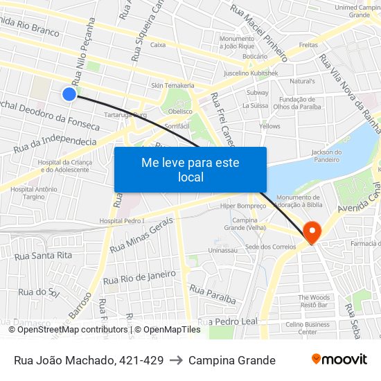 Rua João Machado, 421-429 to Campina Grande map