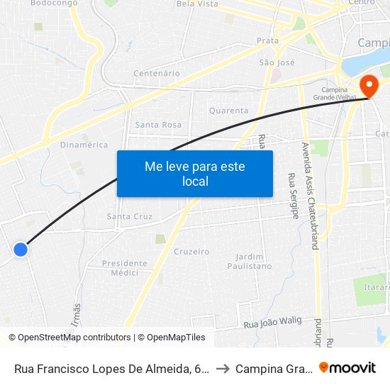 Rua Francisco Lopes De Almeida, 614-652 to Campina Grande map