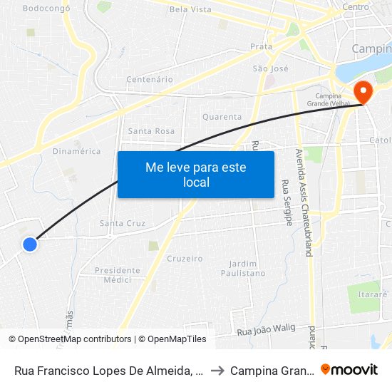 Rua Francisco Lopes De Almeida, 550 to Campina Grande map