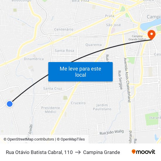 Rua Otávio Batista Cabral, 110 to Campina Grande map