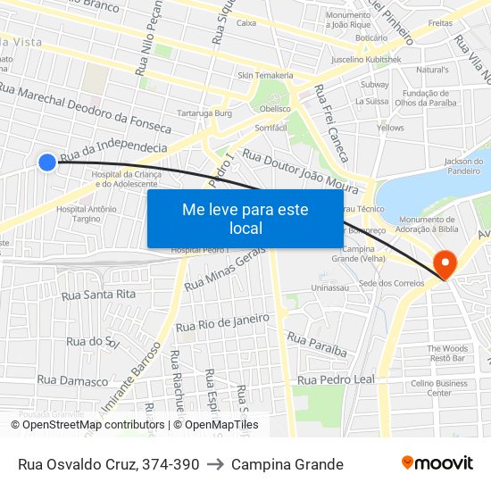 Rua Osvaldo Cruz, 374-390 to Campina Grande map