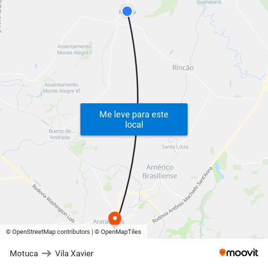 Motuca to Vila Xavier map