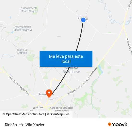 Rincão to Vila Xavier map