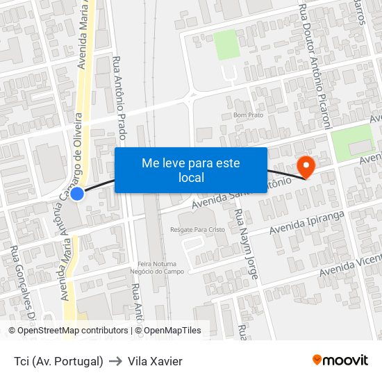 Tci (Av. Portugal) to Vila Xavier map