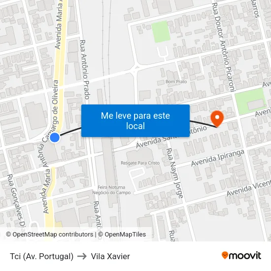 Tci (Av. Portugal) to Vila Xavier map