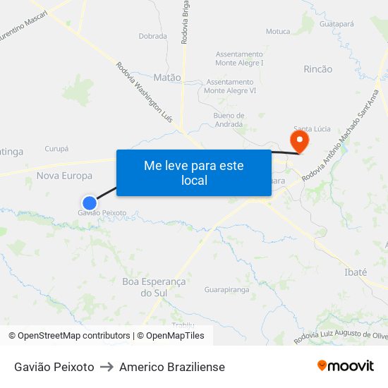 Gavião Peixoto to Americo Braziliense map