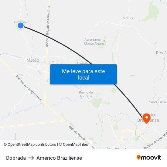 Dobrada to Americo Braziliense map