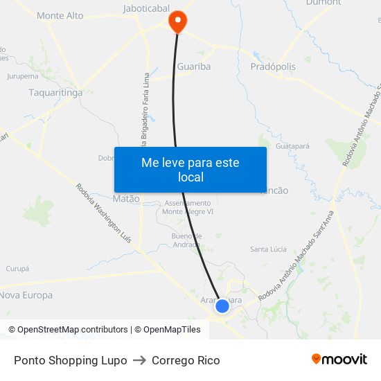 Ponto Shopping Lupo to Corrego Rico map