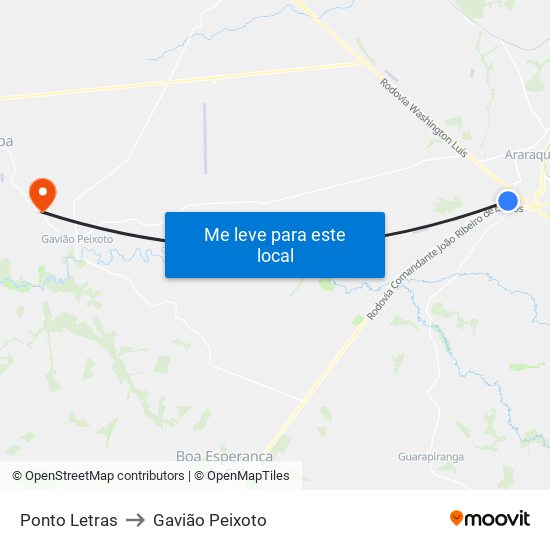 Ponto Letras to Gavião Peixoto map