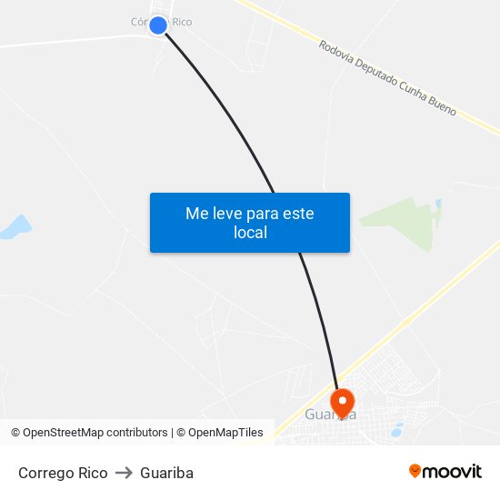 Corrego Rico to Guariba map