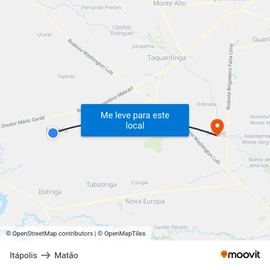 Itápolis to Matão map