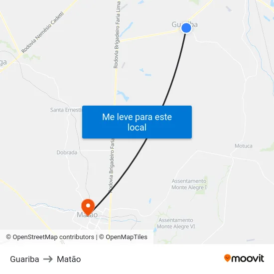 Guariba to Matão map