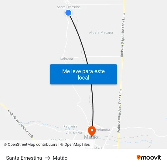 Santa Ernestina to Matão map