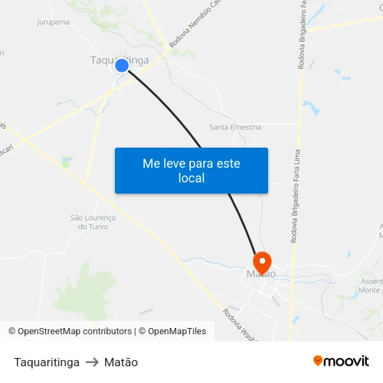 Taquaritinga to Matão map